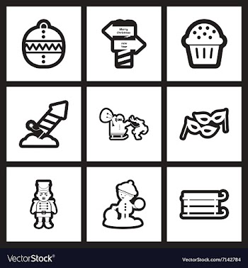 Set of flat icons in black and white Christmas vector image