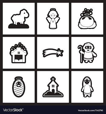Set of flat icons in black and white Christmas vector image