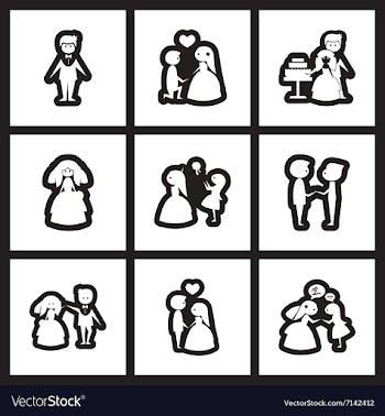 Set of flat icons in black and white wedding vector image