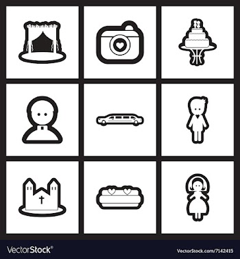 Set of flat icons in black and white wedding vector image