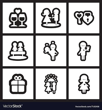 Set of flat icons in black and white wedding vector image