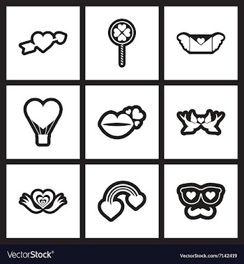 Set of flat icons in black and white wedding vector image
