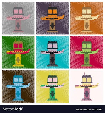 Set of flat icons in shading style airplane lands vector image