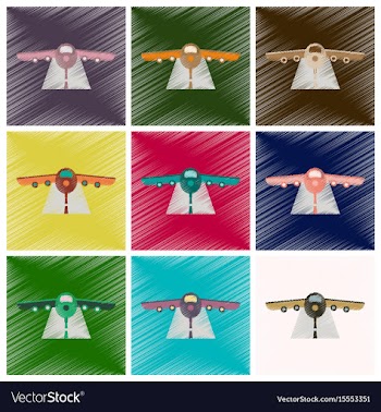 Set of flat icons in shading style airplane runway vector image