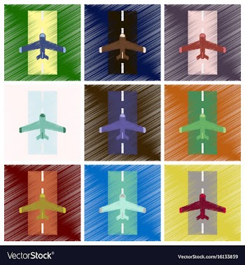 Set of flat icons in shading style airplane runway vector image