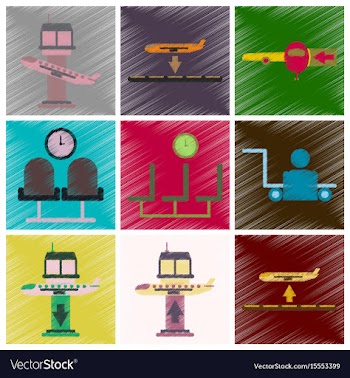 Set of flat icons in shading style airport service vector image