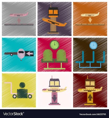 Set of flat icons in shading style airport service vector image