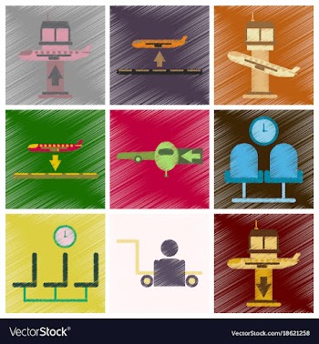 Set of flat icons in shading style airport service vector image