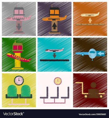 Set of flat icons in shading style airport service vector image