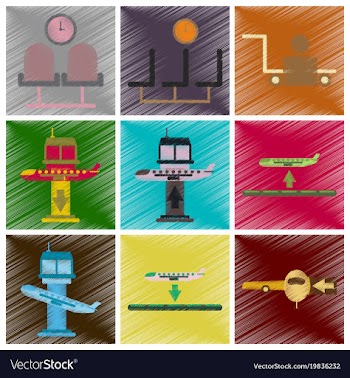 Set of flat icons in shading style airport service vector image