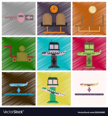 Set of flat icons in shading style airport service vector image