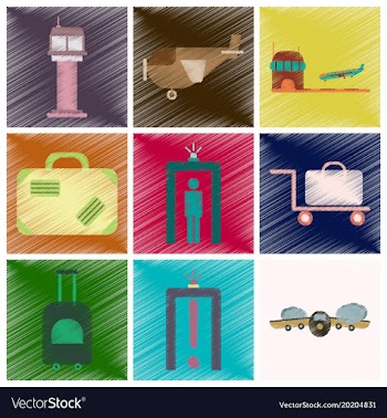 Set of flat icons in shading style airport vector image