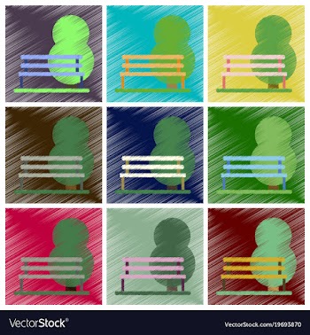 Set of flat icons in shading style bench in park vector image