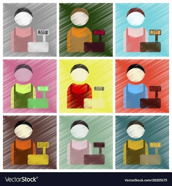 Set of flat icons in shading style cashier vector image