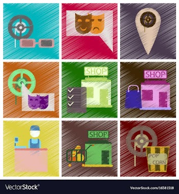 Set of flat icons in shading style cinema vector image