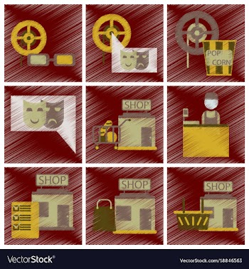 Set of flat icons in shading style cinema vector image