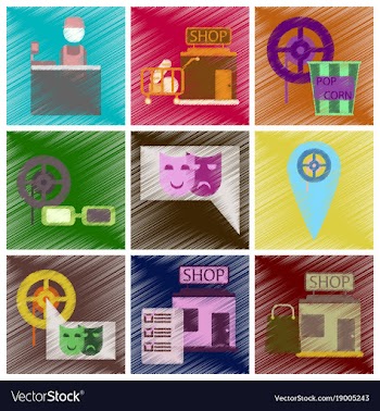 Set of flat icons in shading style cinema vector image