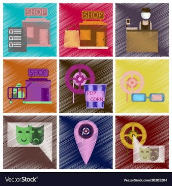Set of flat icons in shading style cinema vector image