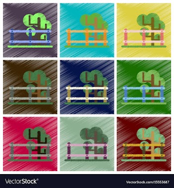 Set of flat icons in shading style fenced tree vector image