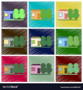 Set of flat icons in shading style house and vector image