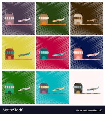 Set of flat icons in shading style plane at the vector image