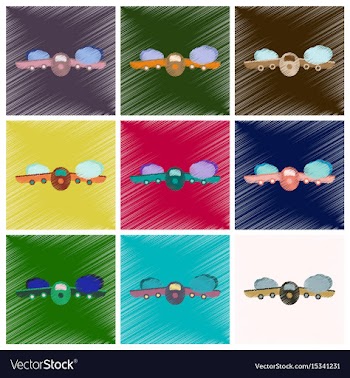 Set of flat icons in shading style plane flying vector image