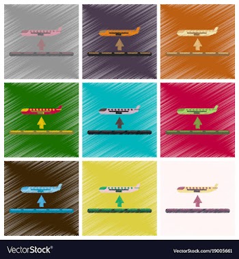 Set of flat icons in shading style plane takeoff vector image
