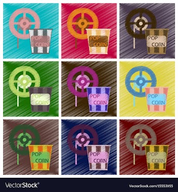Set of flat icons in shading style popcorn cinema vector image