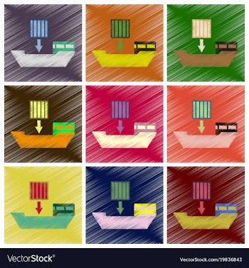 Set of flat icons in shading style ship with vector image