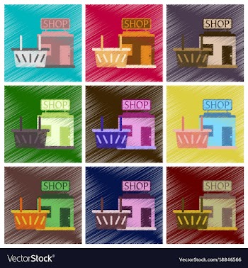 Set of flat icons in shading style shop basket vector image