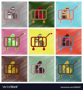 Set of flat icons in shading style shop cart with vector image