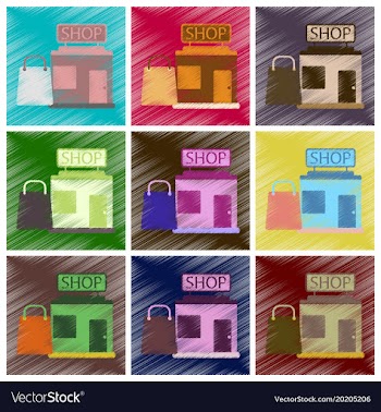Set of flat icons in shading style shop package vector image