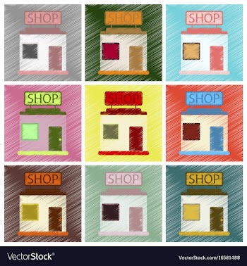 Set of flat icons in shading style shop store vector image