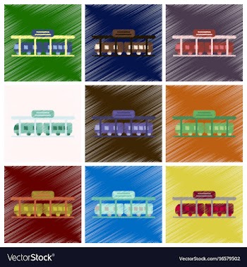 Set of flat icons in shading style train station vector image