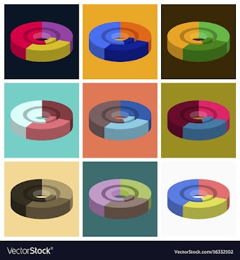 Set of flat icons on stylish background pie chart vector image