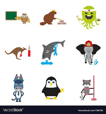 Set of flat icons on white background animals vector image