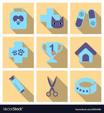 Set of flat icons veterinary science vector image