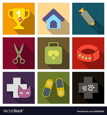 Set of flat icons veterinary science vector image