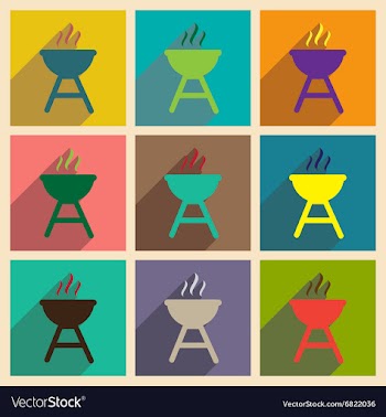 Set of flat icons with long shadow American BBQ vector image