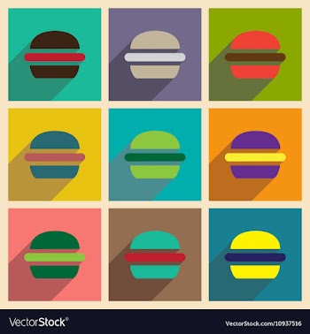 Set of flat icons with long shadow American burger vector image