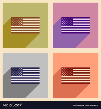 Set of flat icons with long shadow American flag vector image
