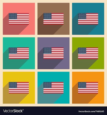 Set of flat icons with long shadow American flag vector image