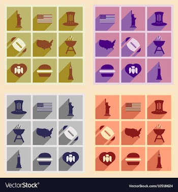 Set of flat icons with long shadow American vector image