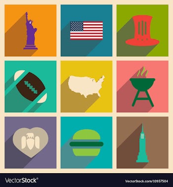 Set of flat icons with long shadow American vector image