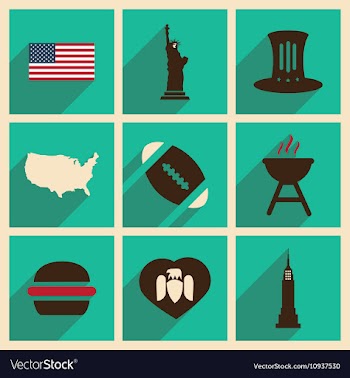 Set of flat icons with long shadow American vector image