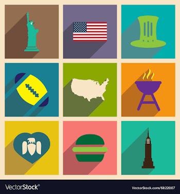 Set of flat icons with long shadow American vector image