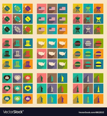 Set of flat icons with long shadow American vector image
