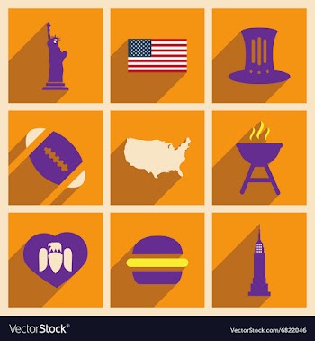 Set of flat icons with long shadow American vector image