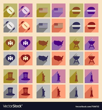Set of flat icons with long shadow American vector image