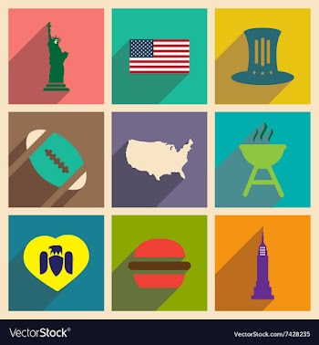 Set of flat icons with long shadow American vector image